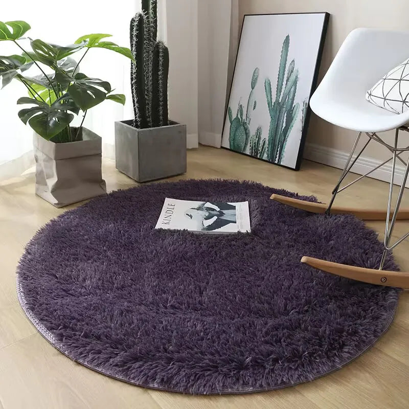 Tapis rond en peluche – Déco salon & chambre d’enfant, doux, antidérapant et confortable