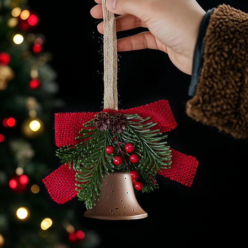 Clochettes de Noël à Suspendre – Nœud Festif, Cônes de Pin et Carillon pour Sapin et Décoration Maison Vibella