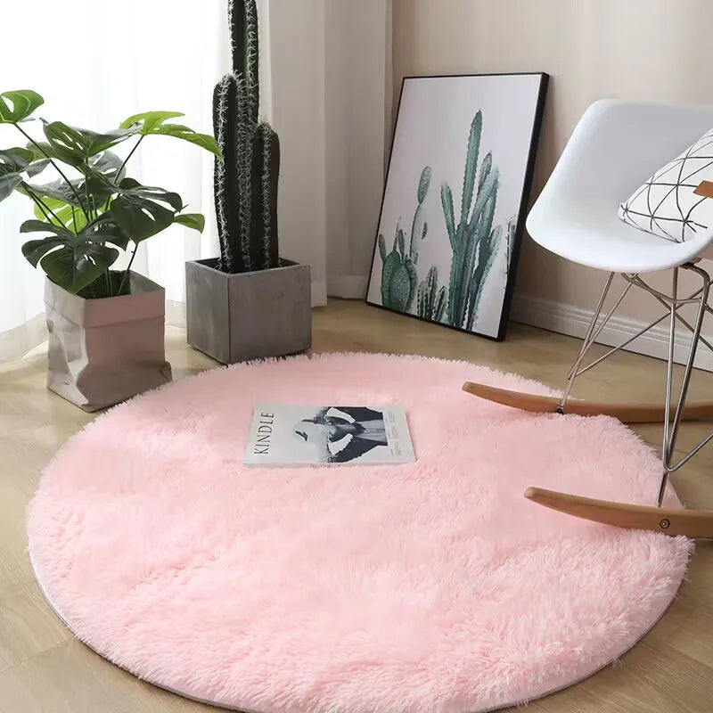 Tapis rond en peluche – Déco salon & chambre d’enfant, doux, antidérapant et confortable