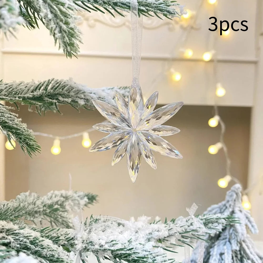 Lot de 3 Pendants Flocons de Neige en Acrylique Transparent – Décorations de Sapin de Noël pour la Maison et le Nouvel An Vibella