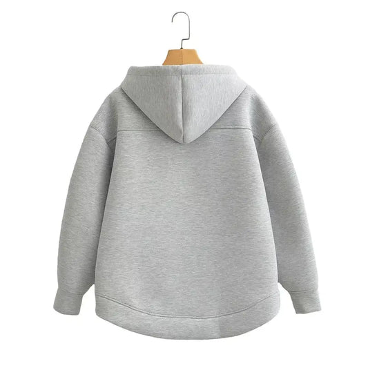 Hoodie Femme Hiver – Coupe Oversize, Zippé, Poches Pratiques, Style Décontracté