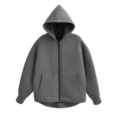 Hoodie Femme Hiver – Coupe Oversize, Zippé, Poches Pratiques, Style Décontracté Vibella
