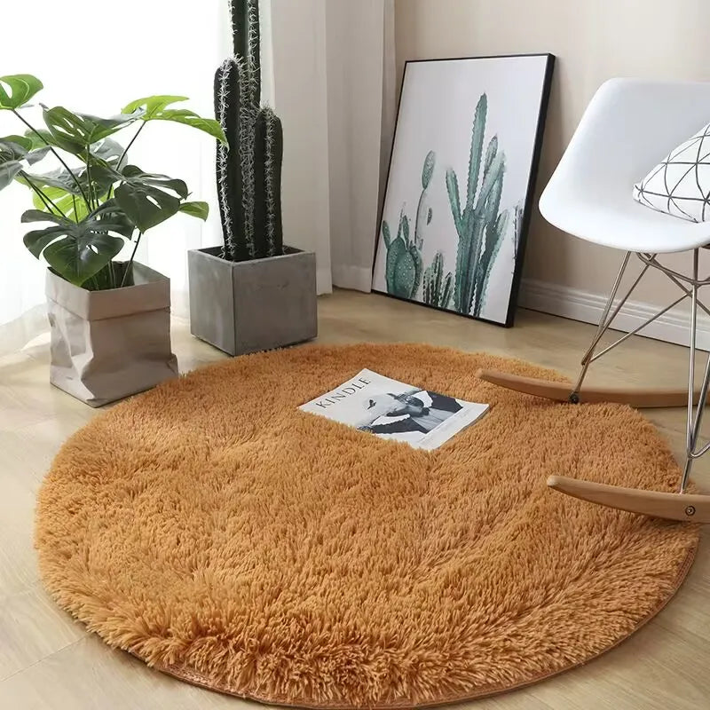 Tapis rond en peluche – Déco salon & chambre d’enfant, doux, antidérapant et confortable
