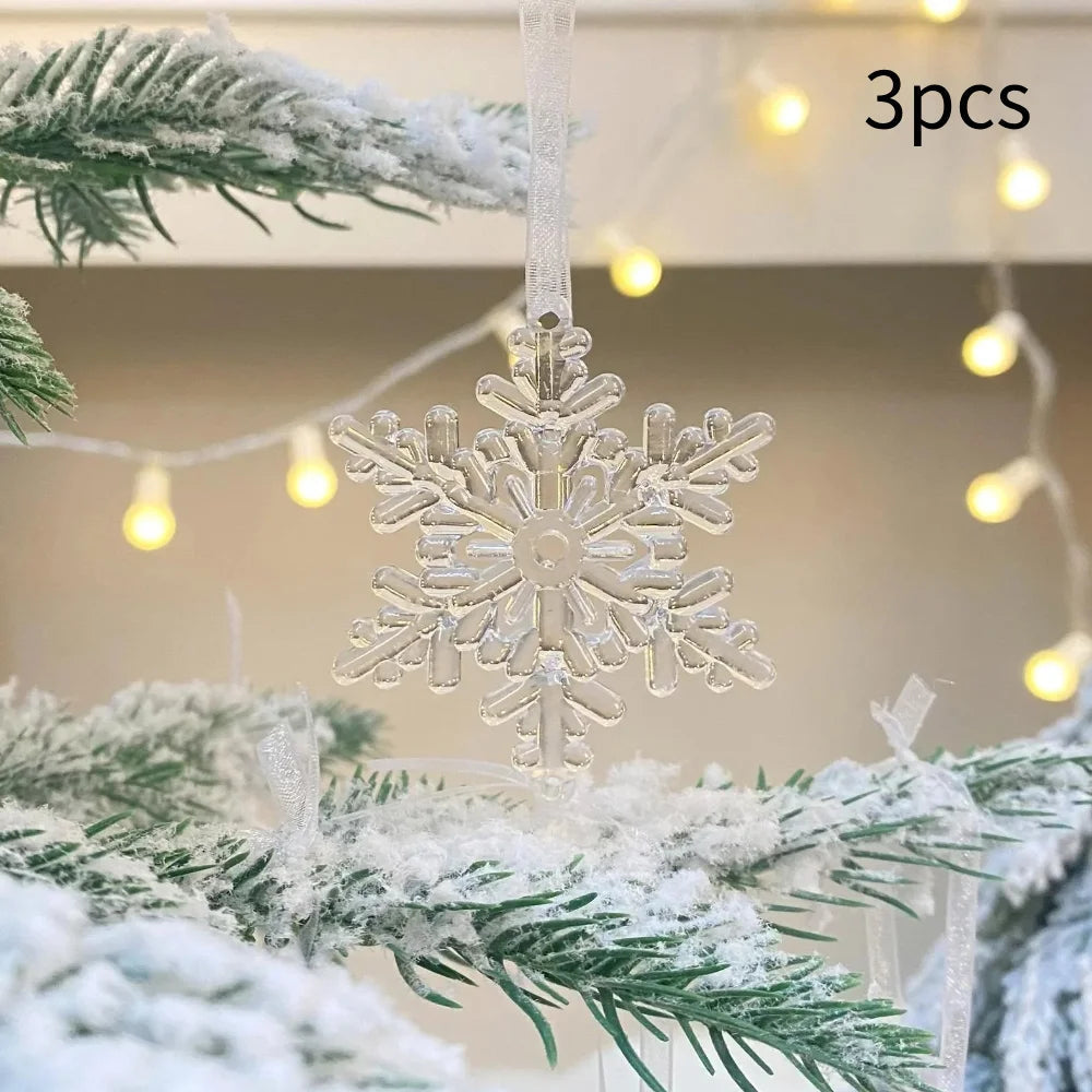 Lot de 3 Pendants Flocons de Neige en Acrylique Transparent – Décorations de Sapin de Noël pour la Maison et le Nouvel An Vibella