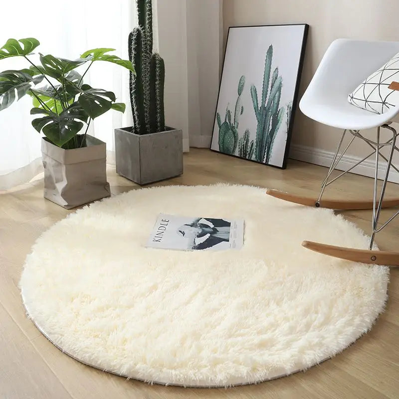 Tapis rond en peluche – Déco salon & chambre d’enfant, doux, antidérapant et confortable