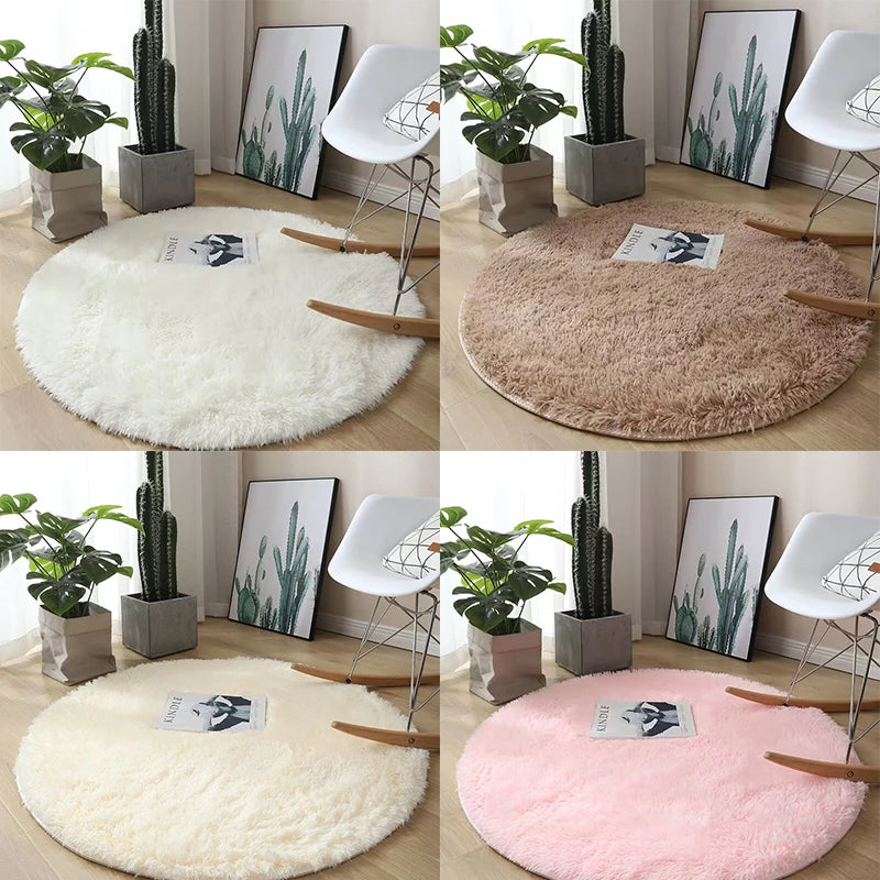 Tapis rond en peluche – Déco salon & chambre d’enfant, doux, antidérapant et confortable
