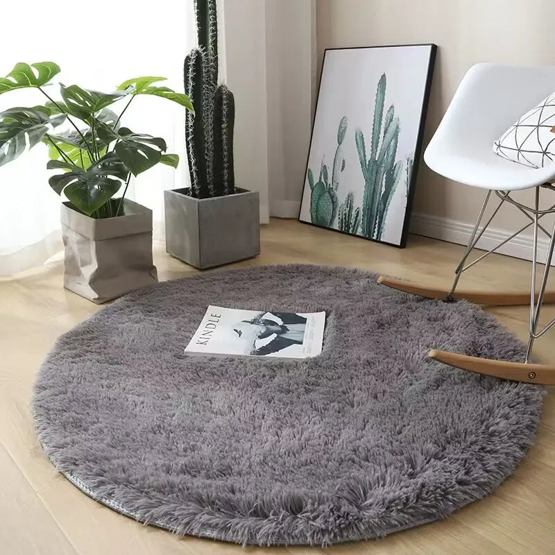 Tapis rond en peluche – Déco salon & chambre d’enfant, doux, antidérapant et confortable