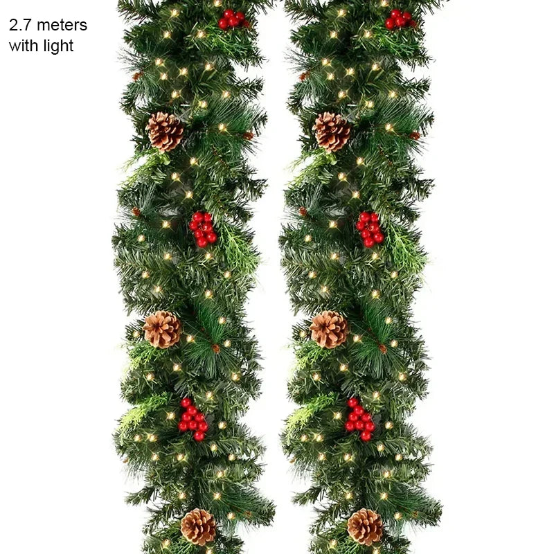 Guirlande de Noël 2,7 m – Couronne Lumineuse avec Cônes de Pin et Baies Rouges, Décoration Artificielle pour les Fêtes d’Hiver Vibella