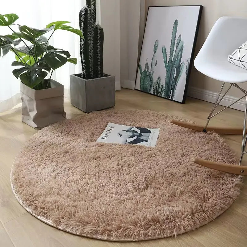 Tapis rond en peluche – Déco salon & chambre d’enfant, doux, antidérapant et confortable