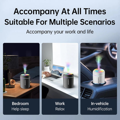 Mini Humidificateur d’Air 180 ml – Diffuseur d’Arômes USB Ultrasonique avec Éclairage LED – Pour Voiture, Maison & Chambre Vibella