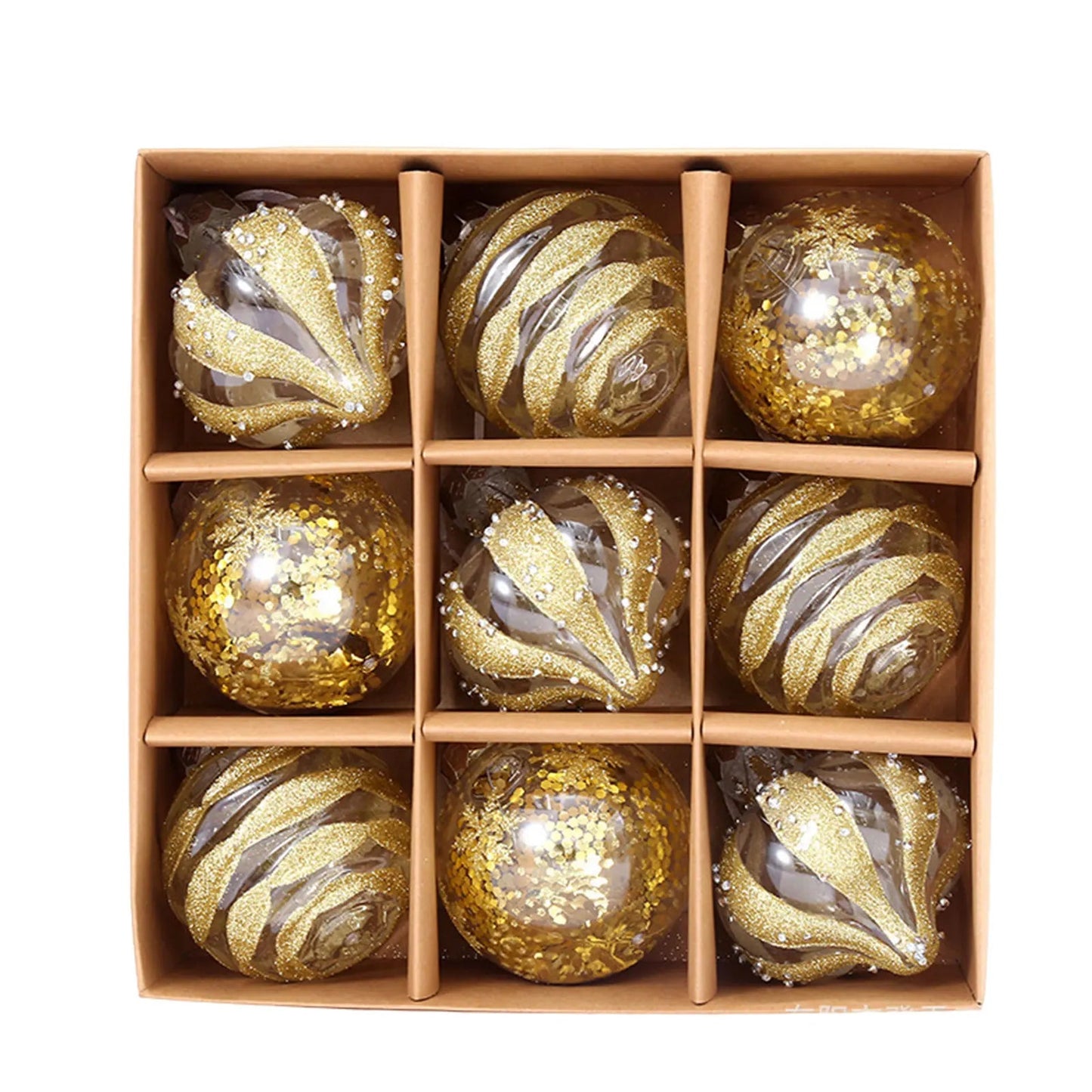 Lot de 9 Boules de Noël Champagne & Rose Gold – Ornements Élégants à Suspendre pour Sapin et Décor Festif Vibella