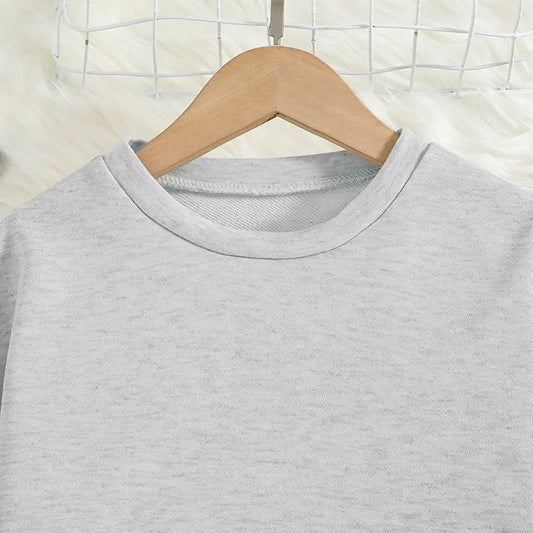 Ensemble Fille Printemps/Automne – Haut Court et Pantalon, Couleur Unie, Style Décontracté, Confortable et Ample