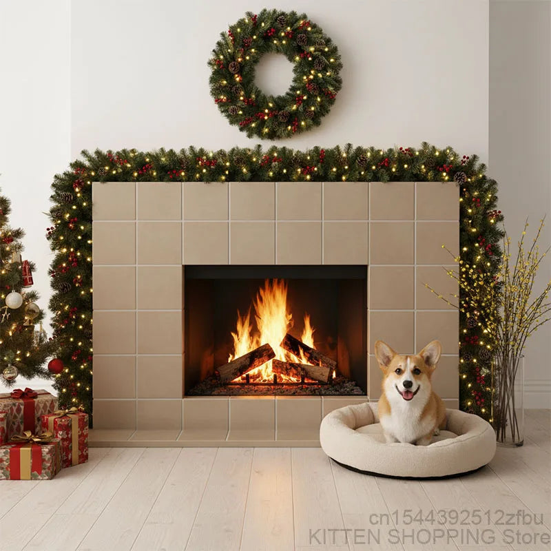 Guirlande de Noël 2,7 m – Couronne Lumineuse avec Cônes de Pin et Baies Rouges, Décoration Artificielle pour les Fêtes d’Hiver Vibella