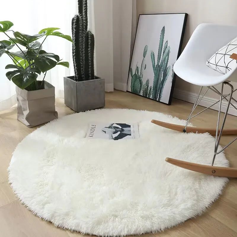 Tapis rond en peluche – Déco salon & chambre d’enfant, doux, antidérapant et confortable