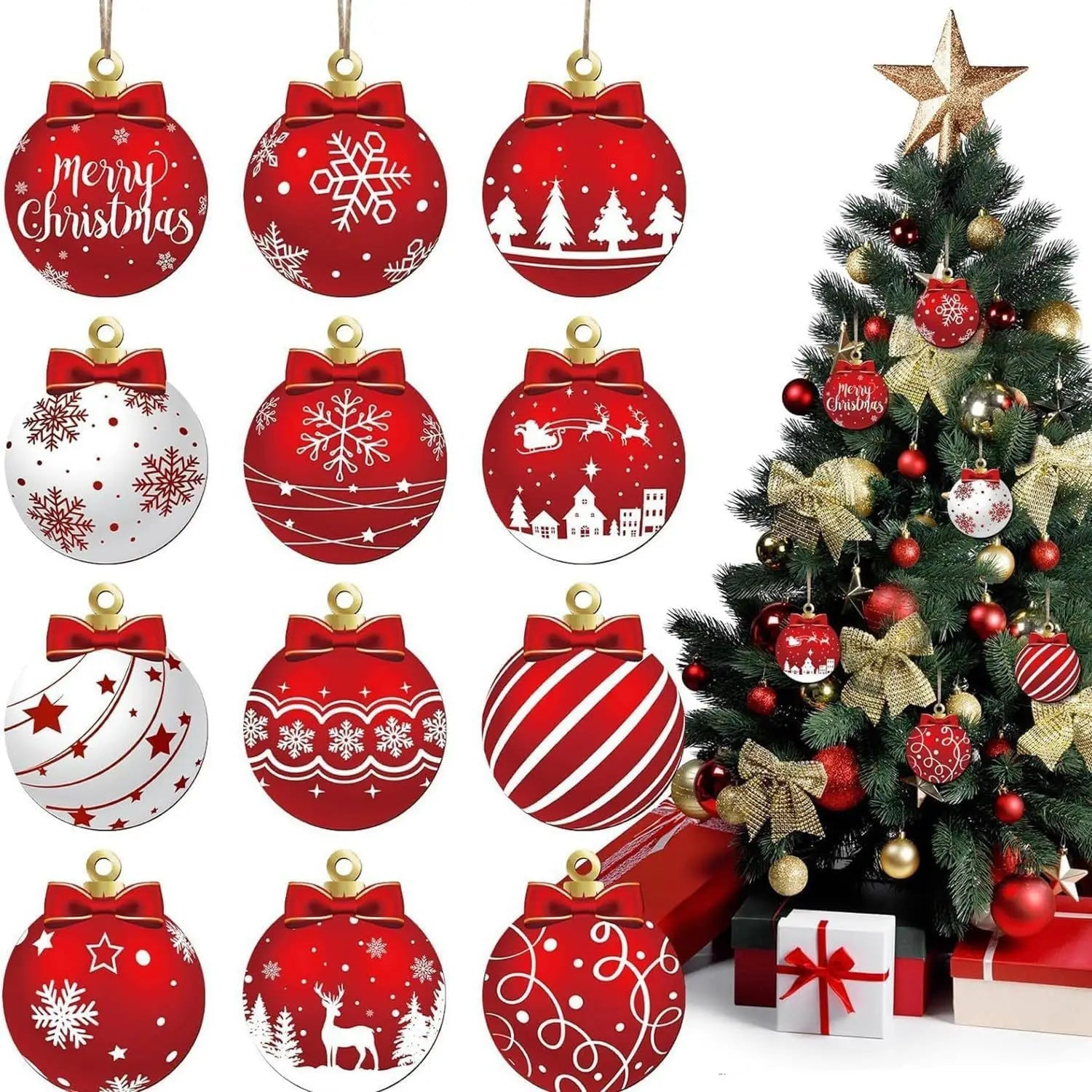 Lot de 12 Boules de Noël – Décorations Festives pour Sapin, Noël 2026 Vibella