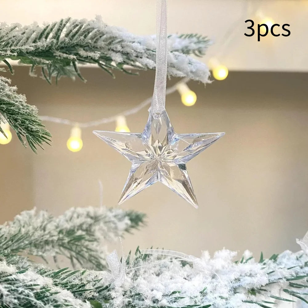 Lot de 3 Pendants Flocons de Neige en Acrylique Transparent – Décorations de Sapin de Noël pour la Maison et le Nouvel An Vibella