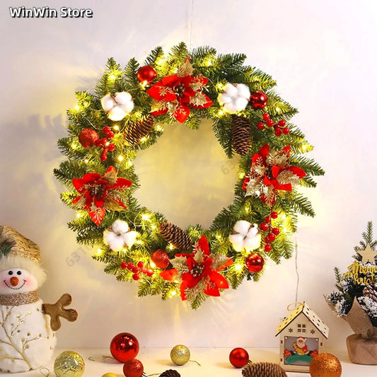 Couronne de Noël 2026 – Décoration de Porte avec Lumières, Style Vintage Fermier avec Cônes de Pin, Idéale pour Thanksgiving et Noël, Diamètre 30/40 cm Vibella
