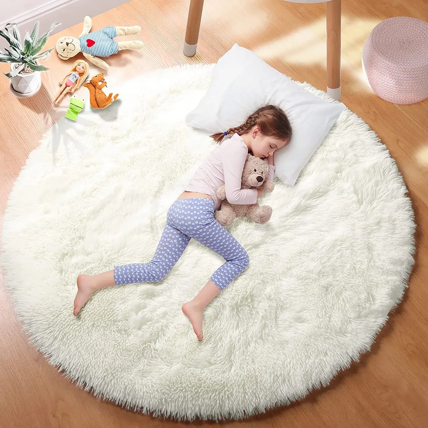 Tapis Rond Ultra Doux – Moelleux & Fluffy – Tapis Blanc pour Salon, Chambre & Chambre d’Enfant – Décoration Maison Confort Luxe Vibella