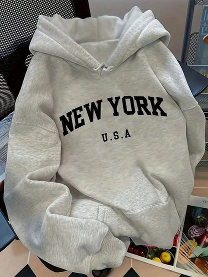 Hoodie Femme Coupe Décontractée – Sweat NEW YORK U.S.A., Style Casual Streetwear Unisexe Vibella