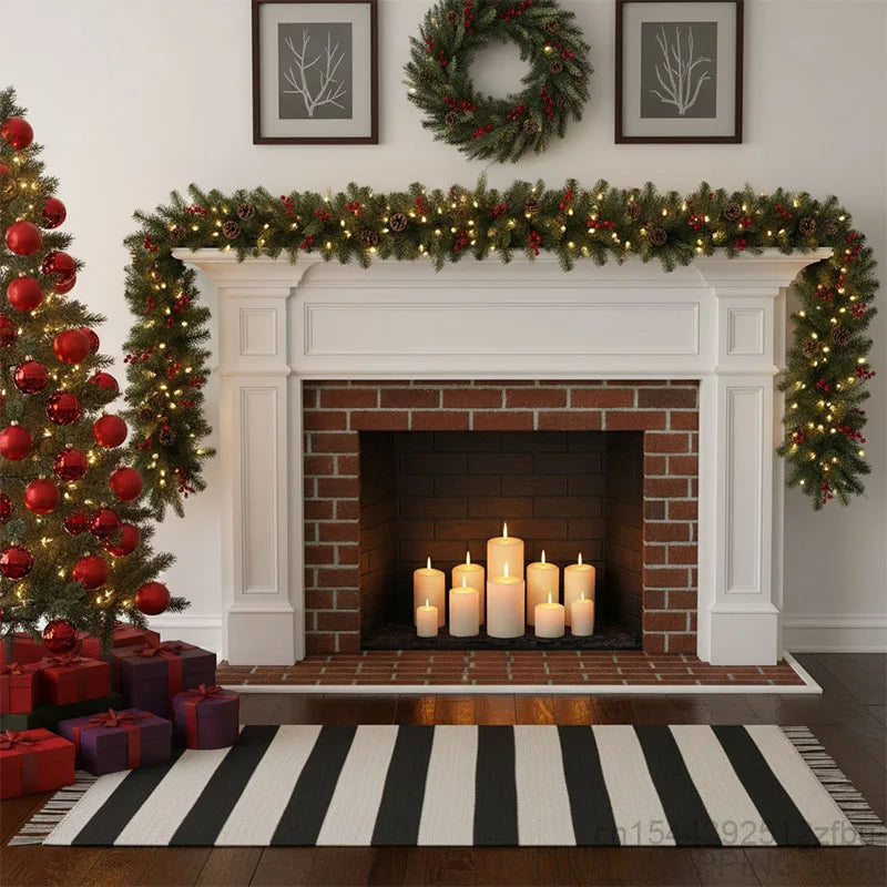 Guirlande de Noël 2,7 m – Couronne Lumineuse avec Cônes de Pin et Baies Rouges, Décoration Artificielle pour les Fêtes d’Hiver Vibella