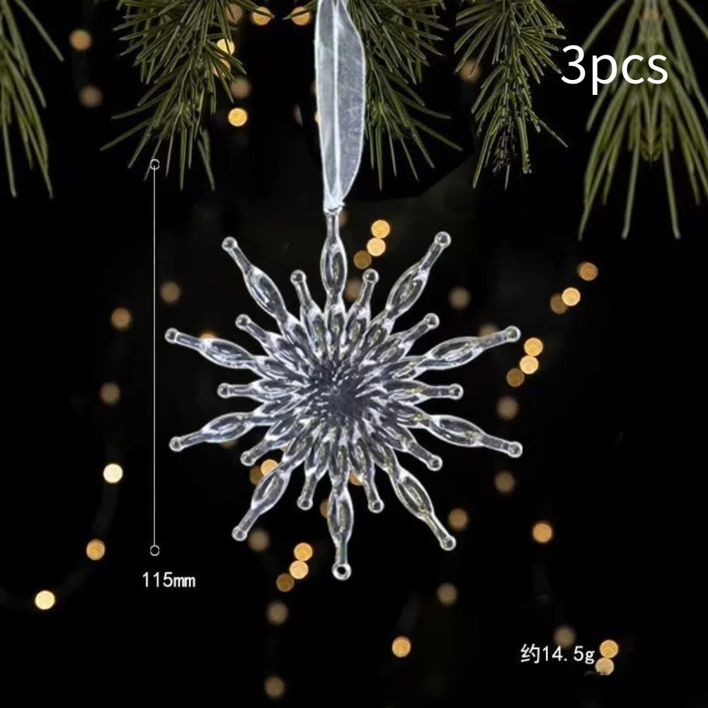 Lot de 3 Pendants Flocons de Neige en Acrylique Transparent – Décorations de Sapin de Noël pour la Maison et le Nouvel An Vibella
