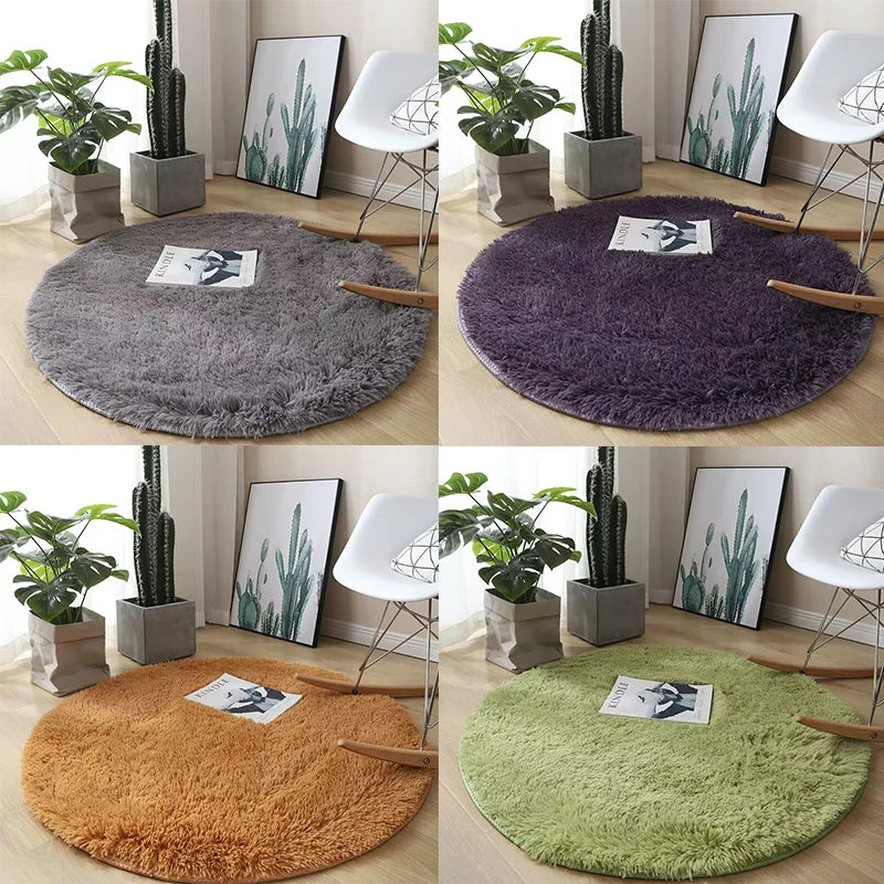 Tapis rond en peluche – Déco salon & chambre d’enfant, doux, antidérapant et confortable